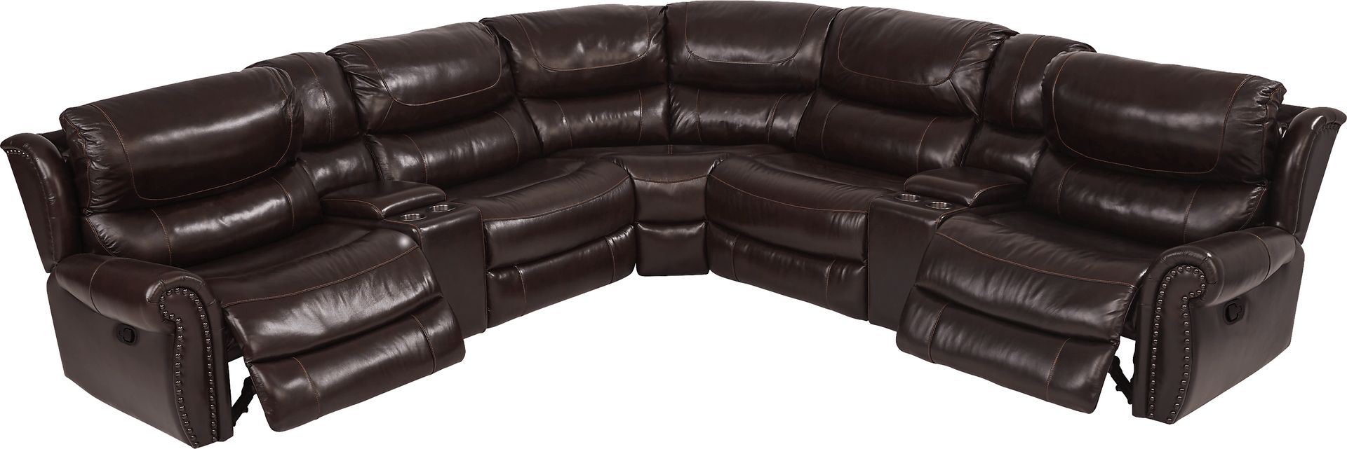 Venezio Brown Leather 7 Pc Reclining Sectional - Image 2