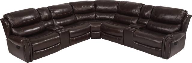 Venezio Brown Leather 7 Pc Reclining Sectional - Thumbnail - Image 1