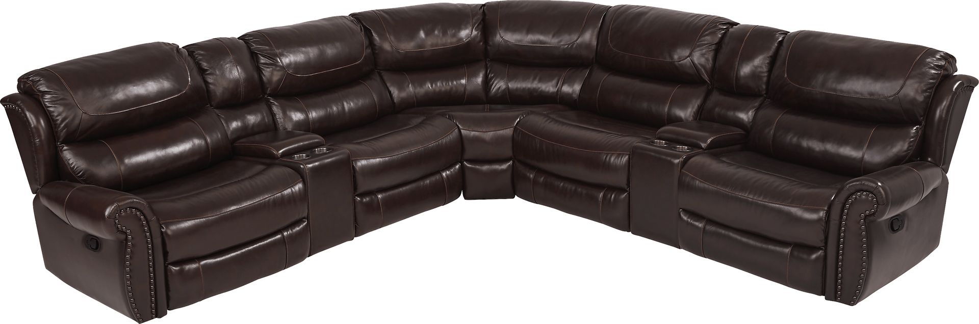 Venezio Brown Leather 7 Pc Reclining Sectional - Image 1