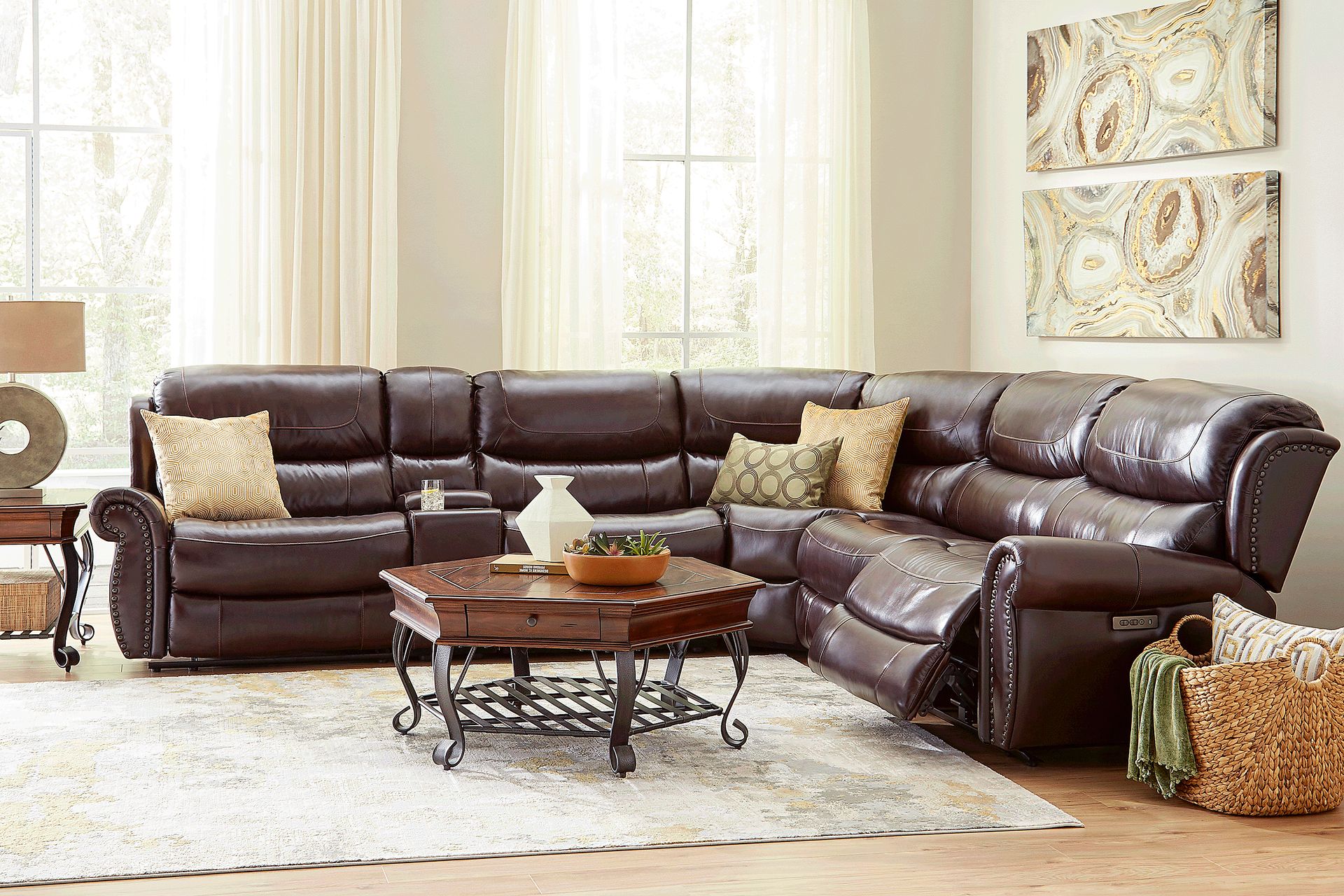 Venezio Brown Leather 9 Pc Dual Power Reclining Sectional Living Room - Image 1