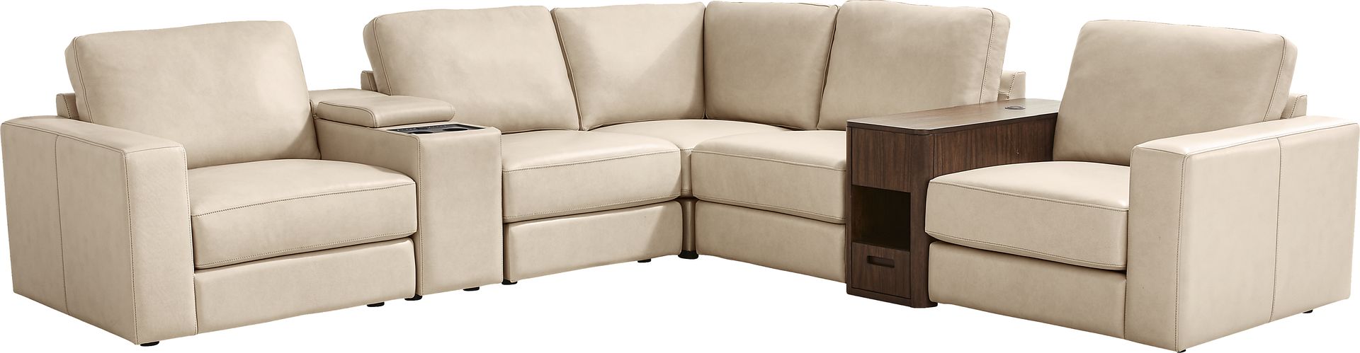 Almond Leather 7 Pc Venice Modular with Audio - Image 1