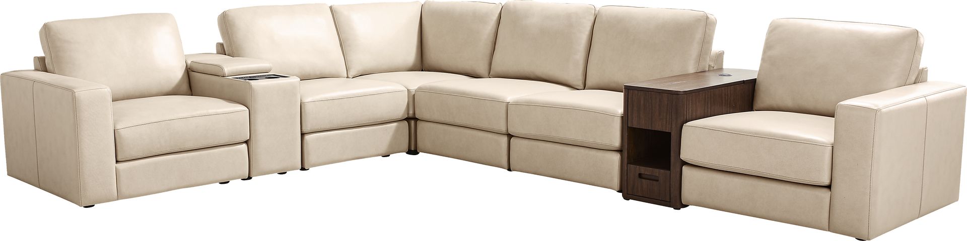 Almond Leather 8 Pc Venice Modular with Audio - Image 1