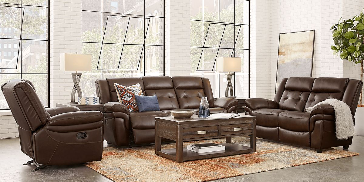 Ventoso Brown Leather 2 Pc Living Room with Reclining Sofa Rooms To Go