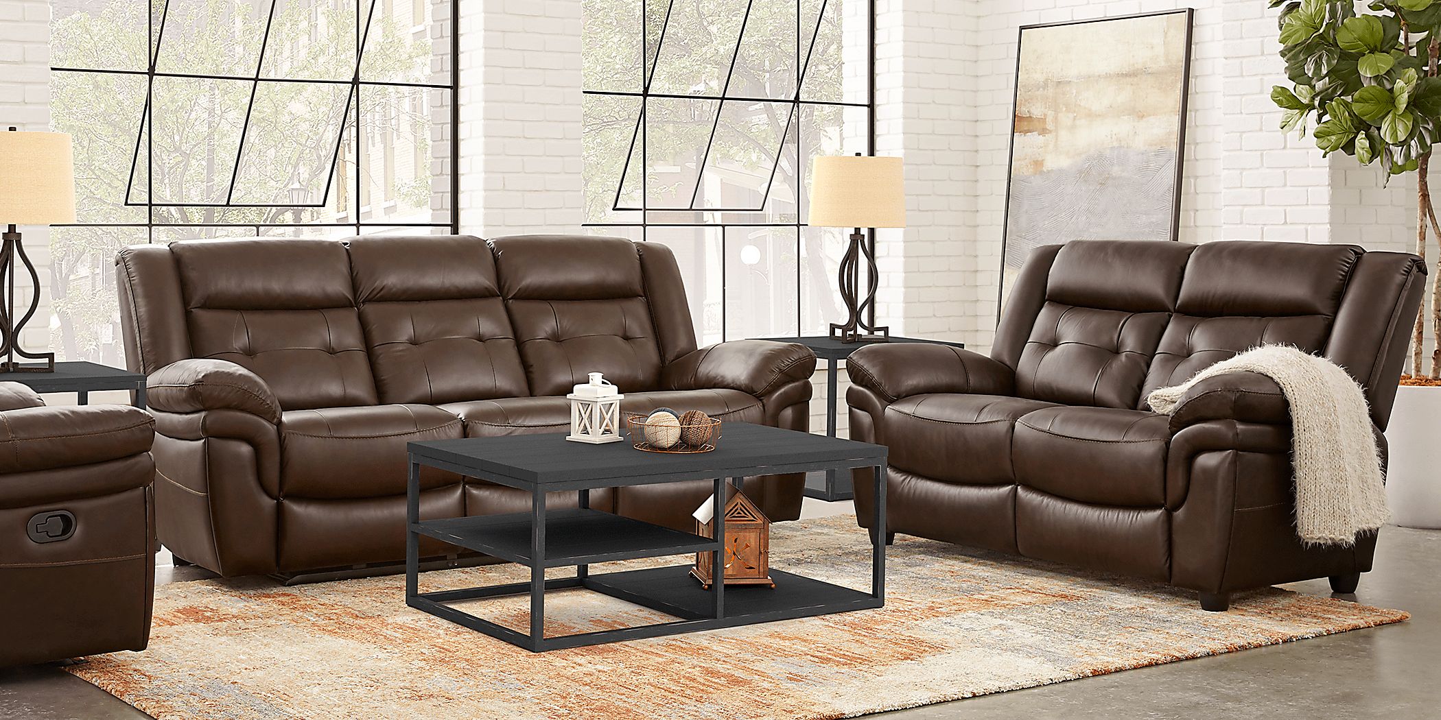 Ventoso Brown Leather 3 Pc Living Room with Reclining Sofa Rooms To Go
