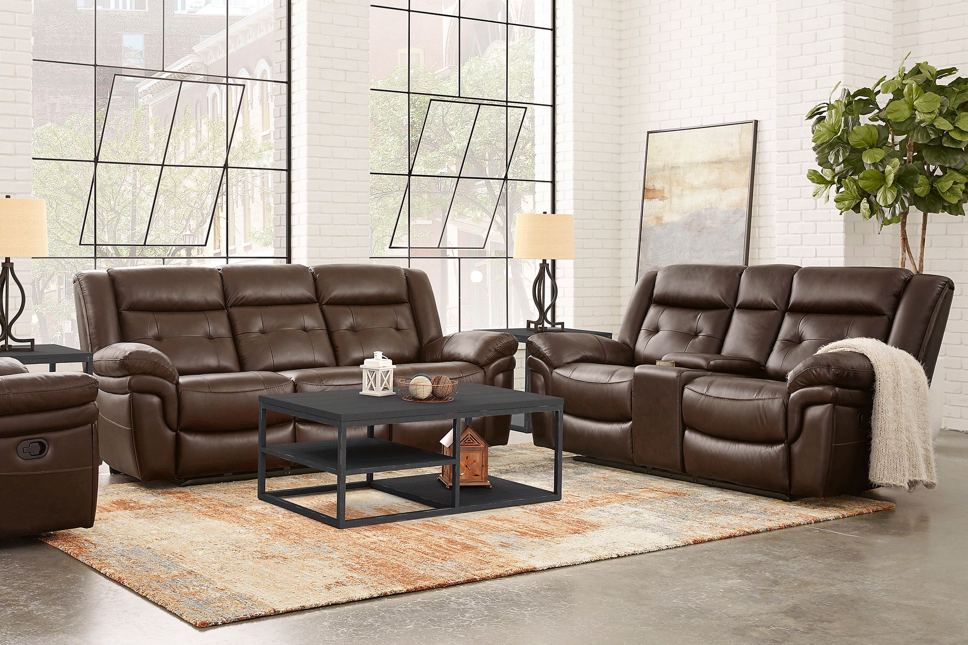 Ventoso Brown Leather 5 Pc Reclining Living Room - Image 1