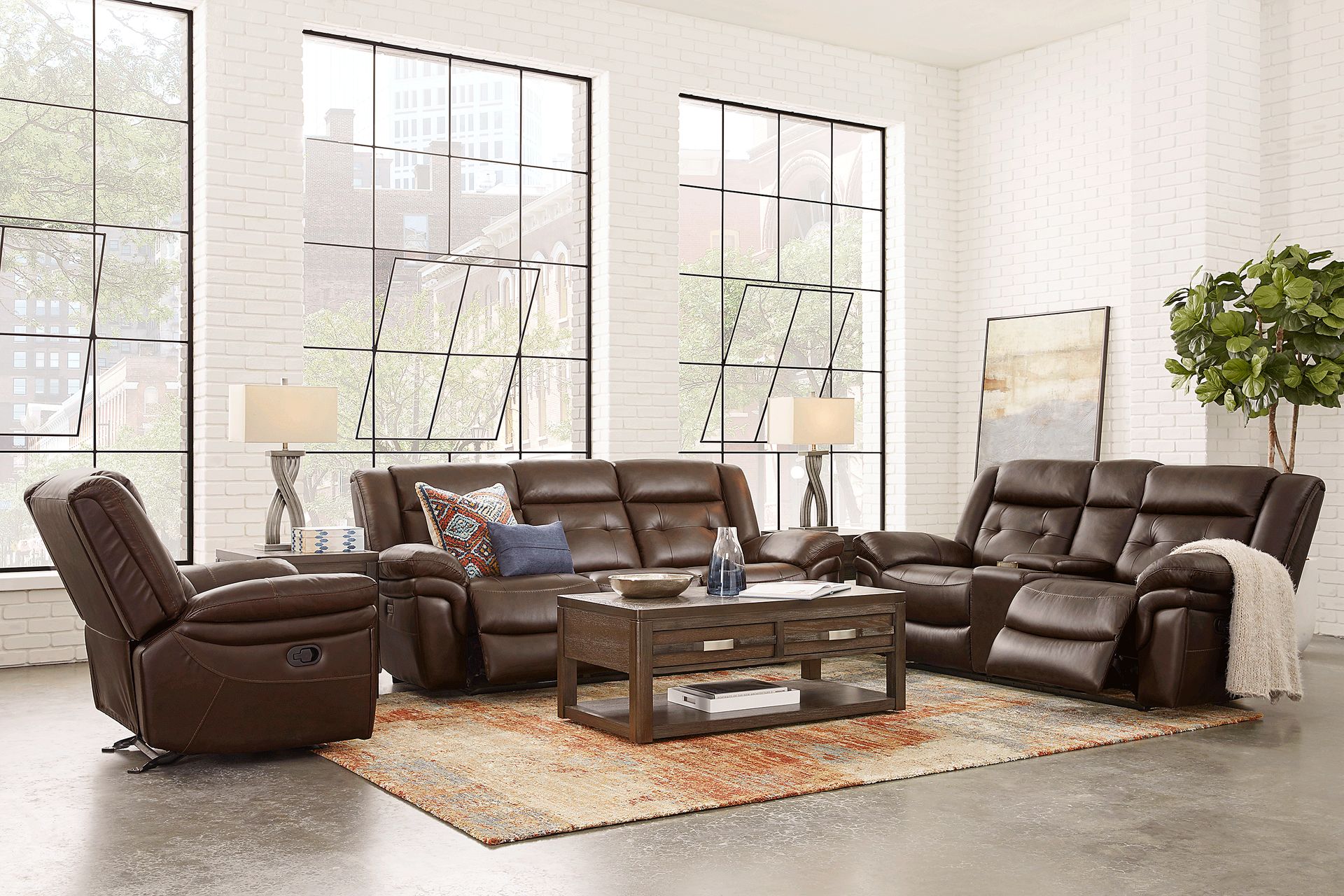 Ventoso Brown Leather 7 Pc Reclining Living Room - Image 1