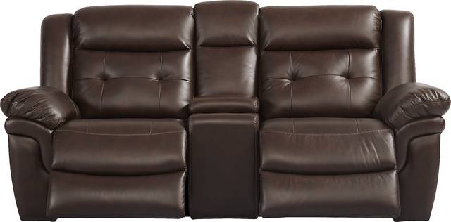 Ventoso Brown Leather Reclining Console Loveseat - Thumbnail - Image 2