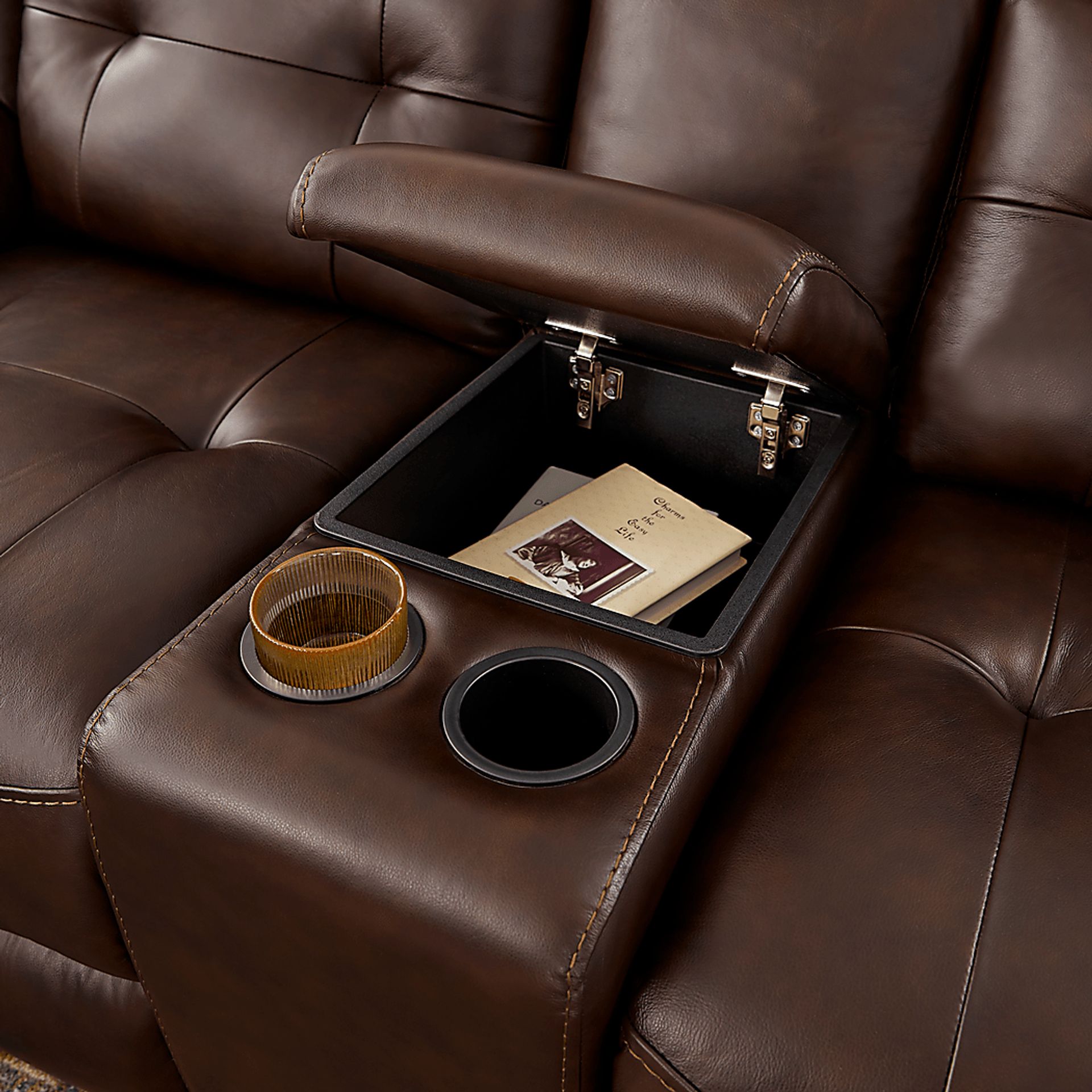 Ventoso Brown Leather Reclining Console Loveseat - Image 3