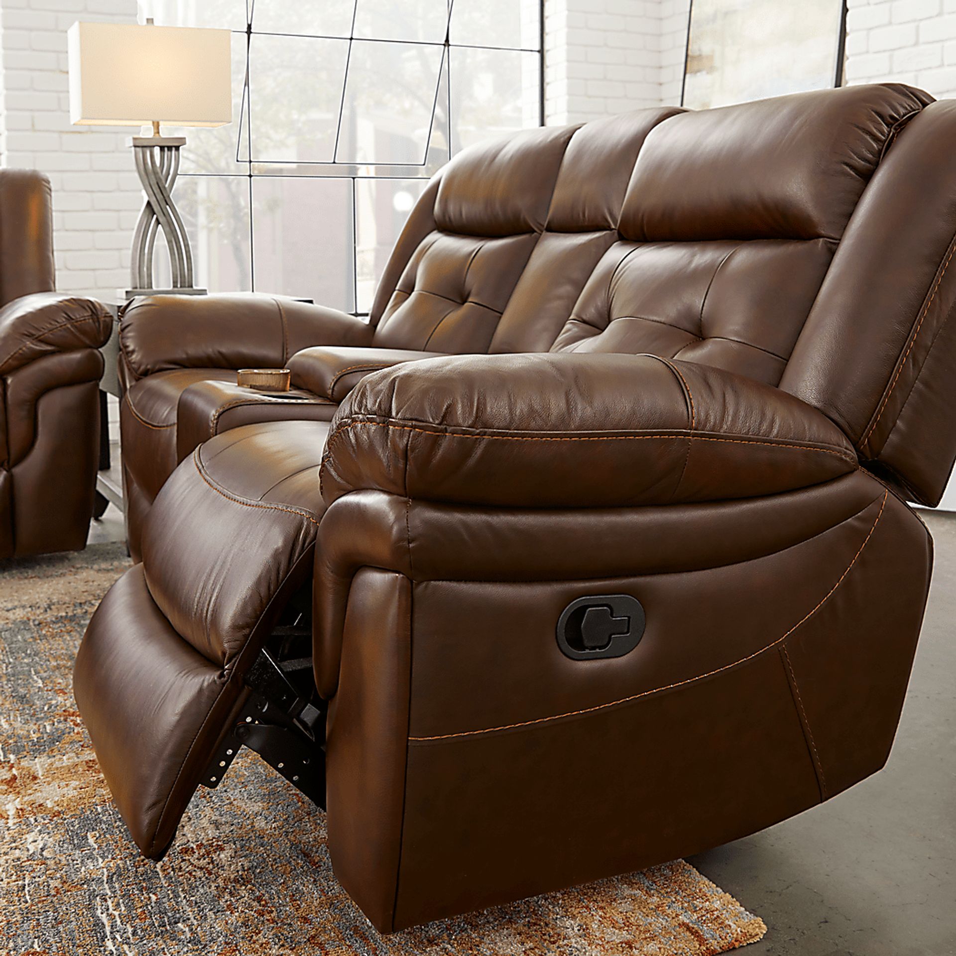 Ventoso Brown Leather Reclining Console Loveseat - Image 4
