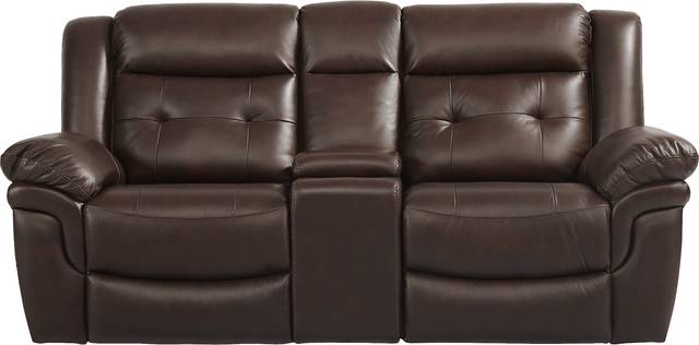 Ventoso Brown Leather Reclining Console Loveseat - Thumbnail - Image 1