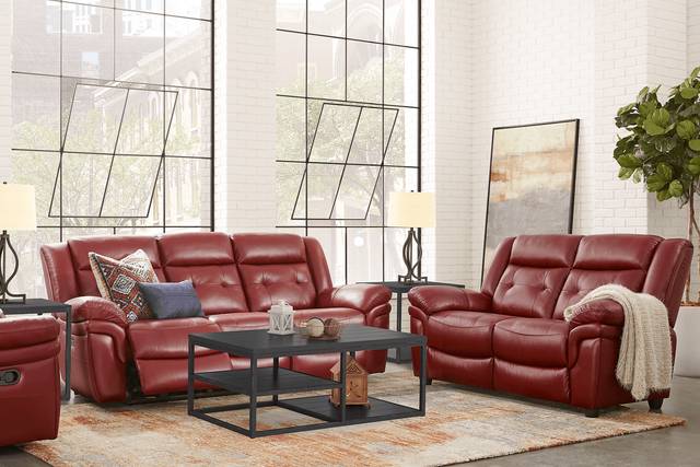 Ventoso Red Leather 3 Pc Living Room with Reclining Sofa - Thumbnail - Image 1