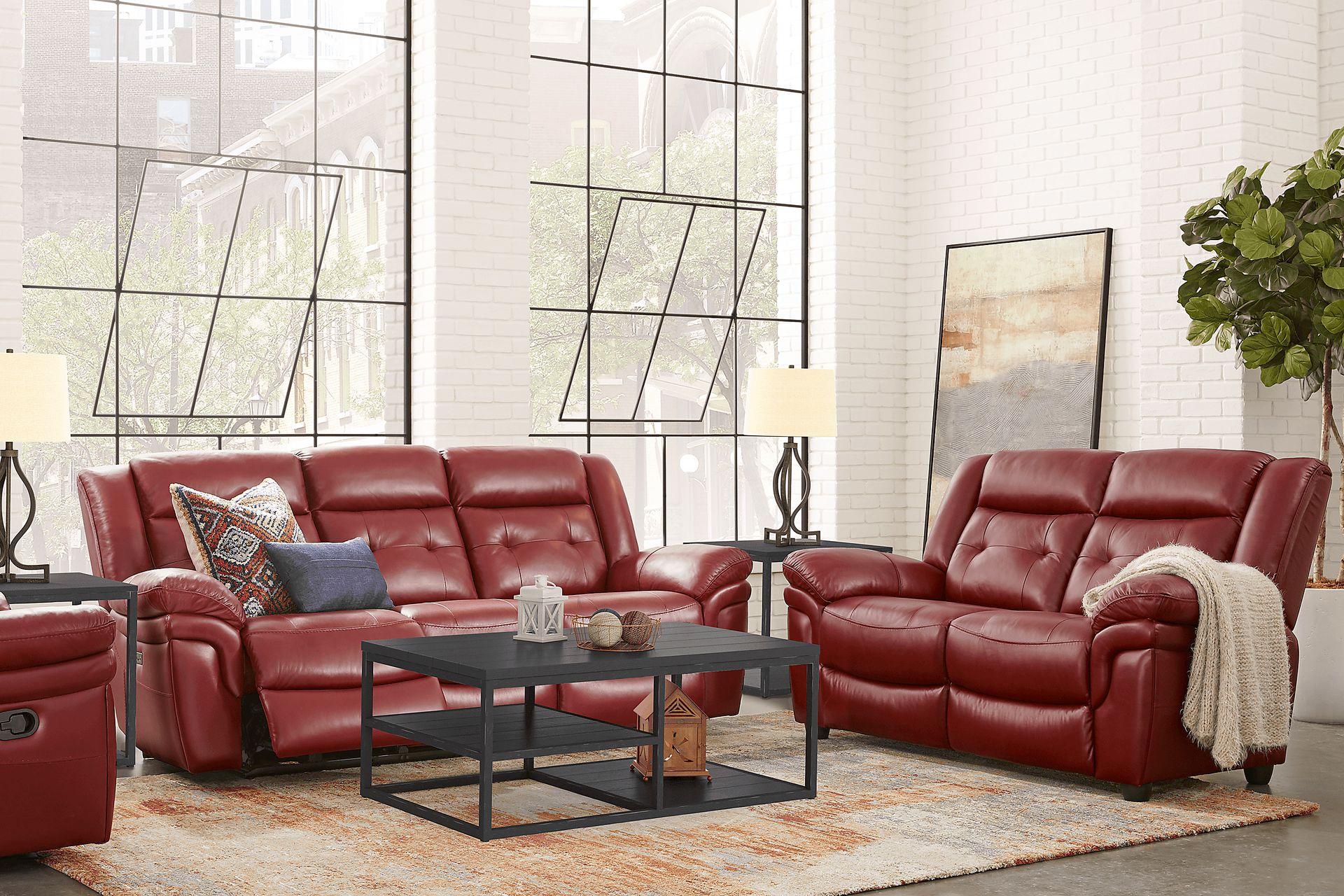 Ventoso Red Leather 3 Pc Living Room with Reclining Sofa - Image 1