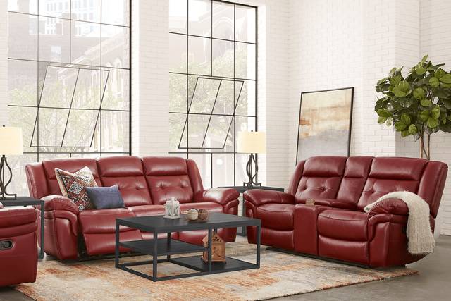 Ventoso Red Leather Reclining Console Loveseat - Thumbnail - Image 2