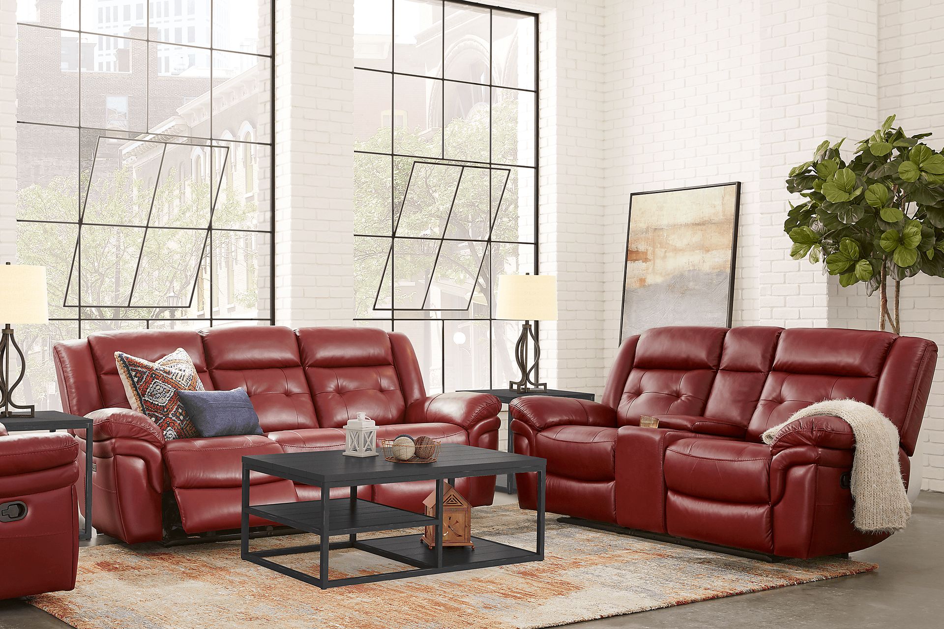 Ventoso Red Leather Reclining Console Loveseat - Image 2