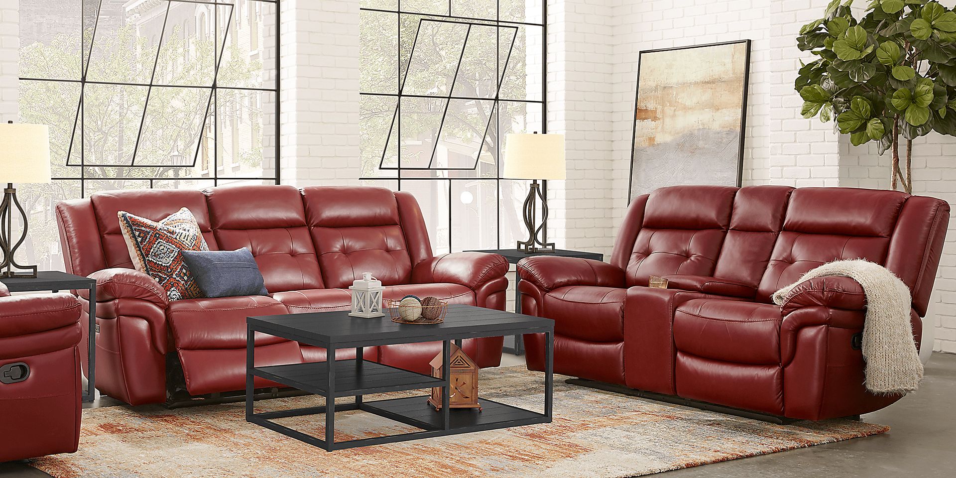 Ventoso Red Leather 5 Pc Reclining Living Room - Image 1