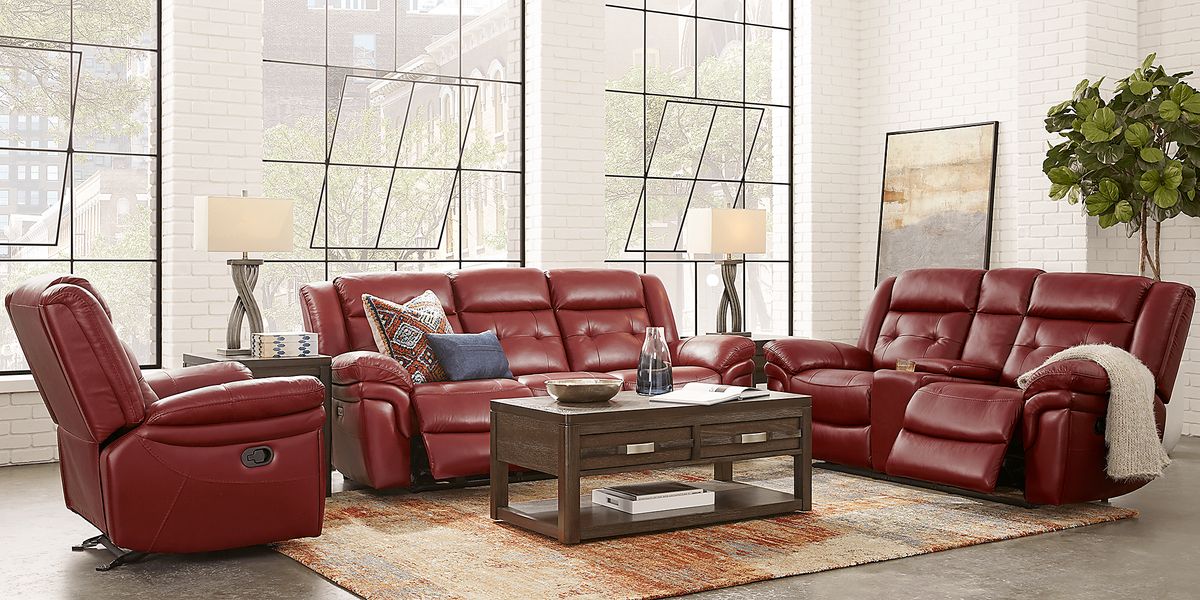 Ventoso red leather reclining sofa deals