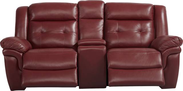 Ventoso Red Leather Reclining Console Loveseat - Thumbnail - Image 3