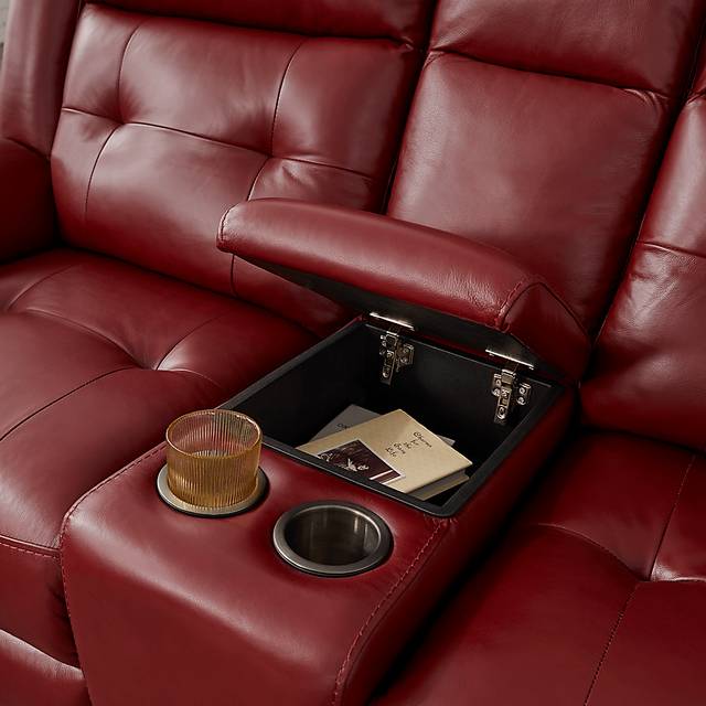 Ventoso Red Leather Reclining Console Loveseat - Thumbnail - Image 4