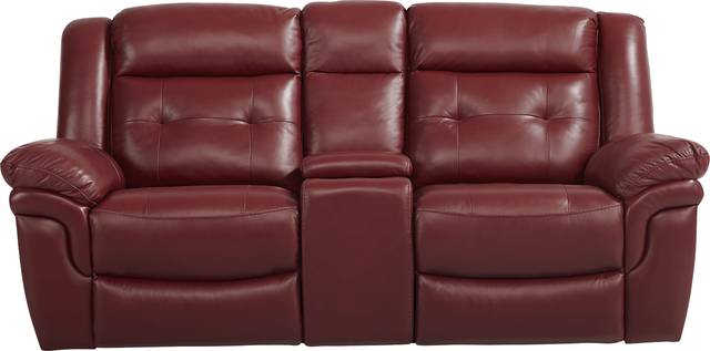 Ventoso Red Leather Reclining Console Loveseat - Thumbnail - Image 1