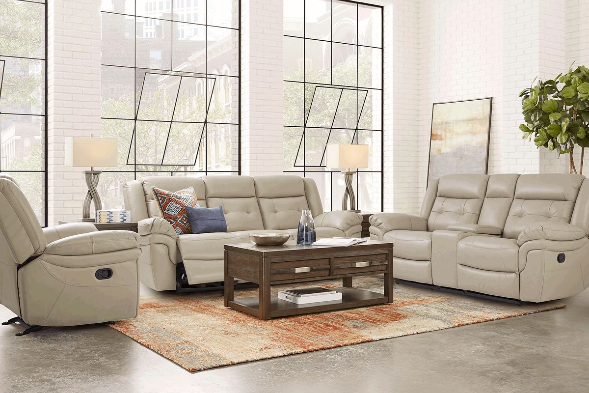 Ventoso 3 Pc Sand Beige Leather Non-Power Reclining Living Room Set ...