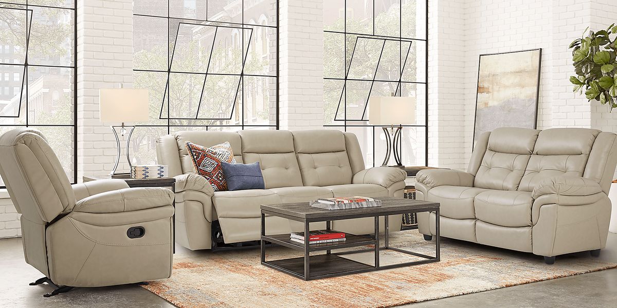 Ventoso 7 Pc Sand Beige Leather Manual Reclining Living Room Set With ...