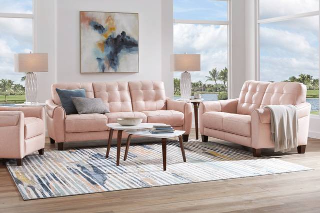 Ventura Square Blush Leather 8 Pc Living Room - Thumbnail - Image 1