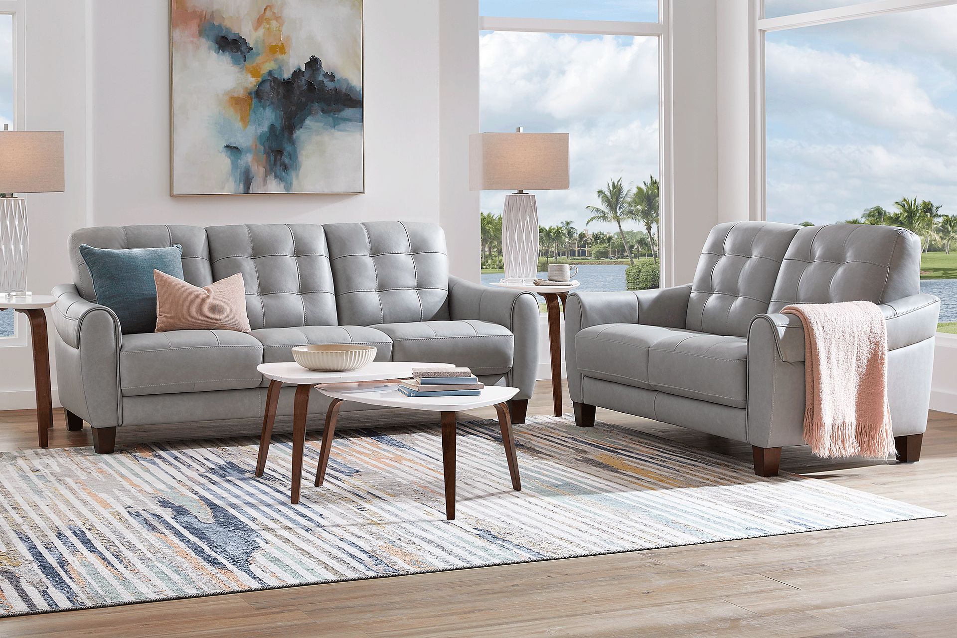 Ventura Square Gray Leather 5 Pc Living Room - Image 1
