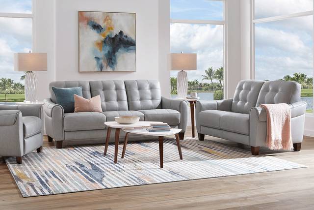 Ventura Square Gray Leather 8 Pc Living Room - Thumbnail - Image 1