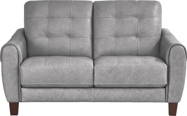 Ventura Square Gray Leather Loveseat - Thumbnail - Image 1