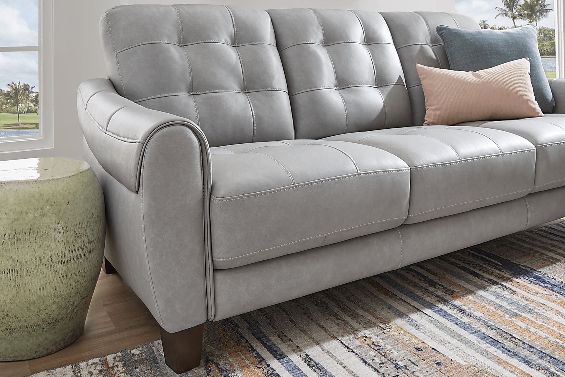 Ventura Square Gray Leather 7 Pc Living Room - Image 4