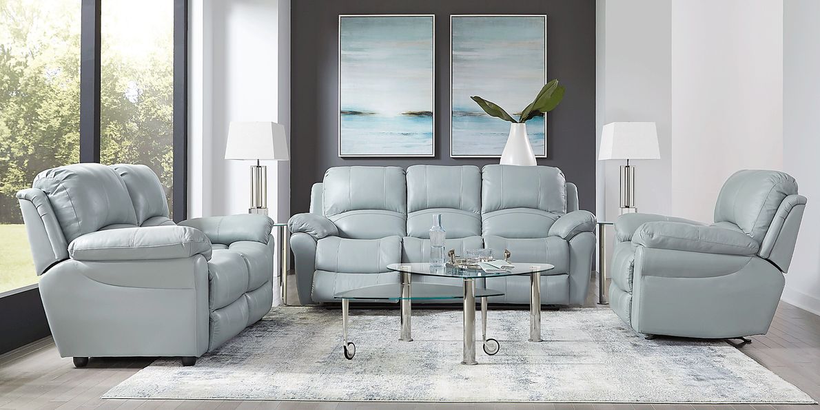 Vercelli 2 Pc Aqua Blue Leather Non Power Reclining Living Room