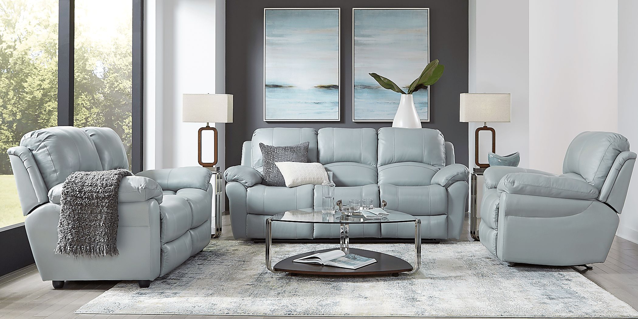 Vercelli Aqua Leather Power Reclining Console Loveseat Rooms To Go