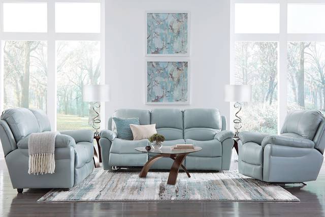 Vercelli Aqua Leather 3 Pc Living Room with Reclining Sofa - Thumbnail - Image 1