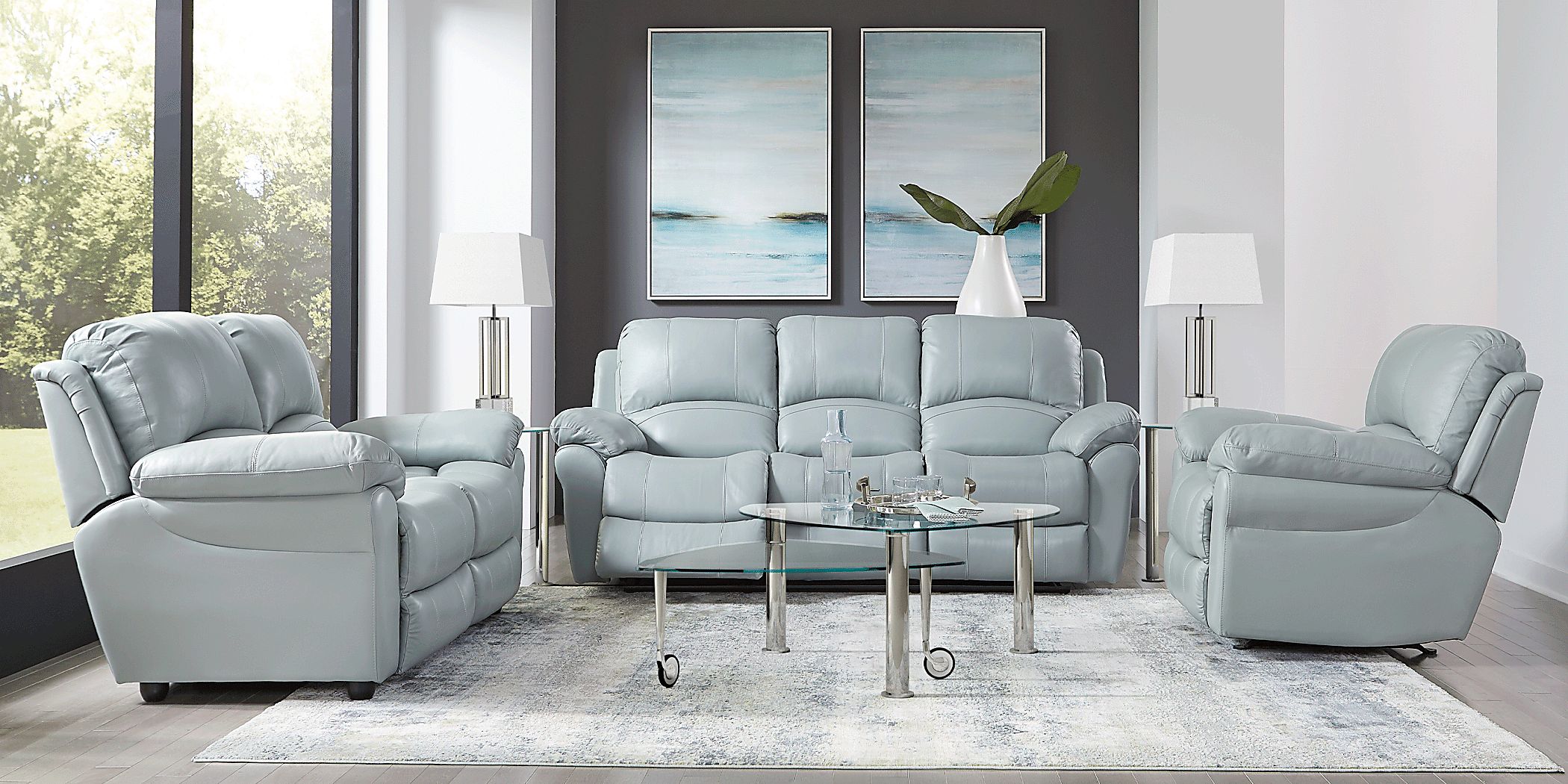 Vercelli Aqua Leather Reclining Sofa Rooms To Go