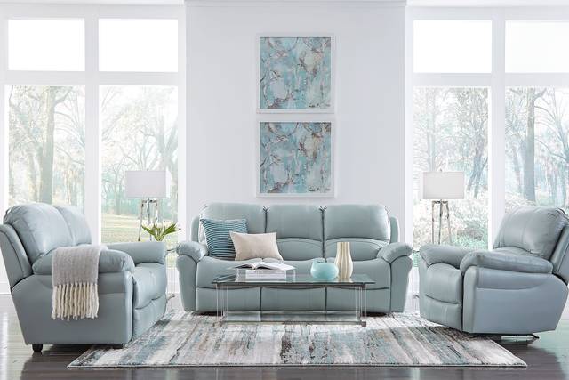 Vercelli Aqua Leather 5 Pc Living Room with Reclining Sofa - Thumbnail - Image 1