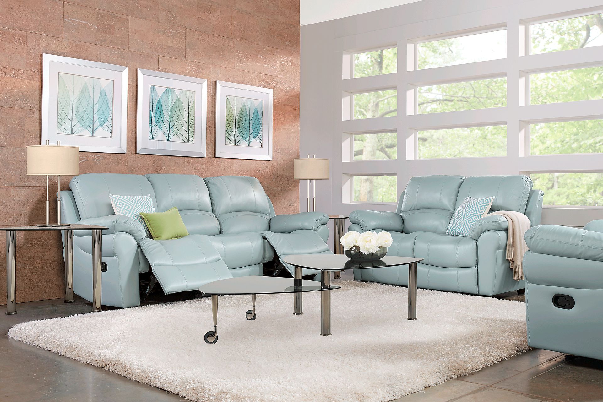 Vercelli Aqua Leather Reclining Sofa - Image 2