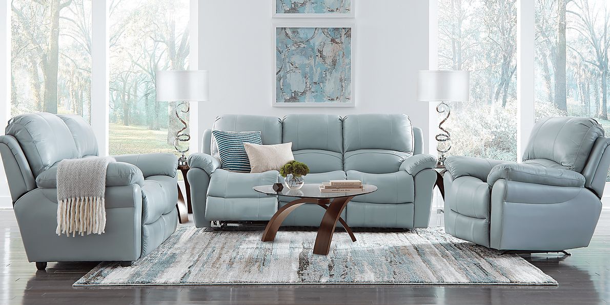 Vercelli 7 Pc Aqua Blue Leather Living Room Set Rooms To Go