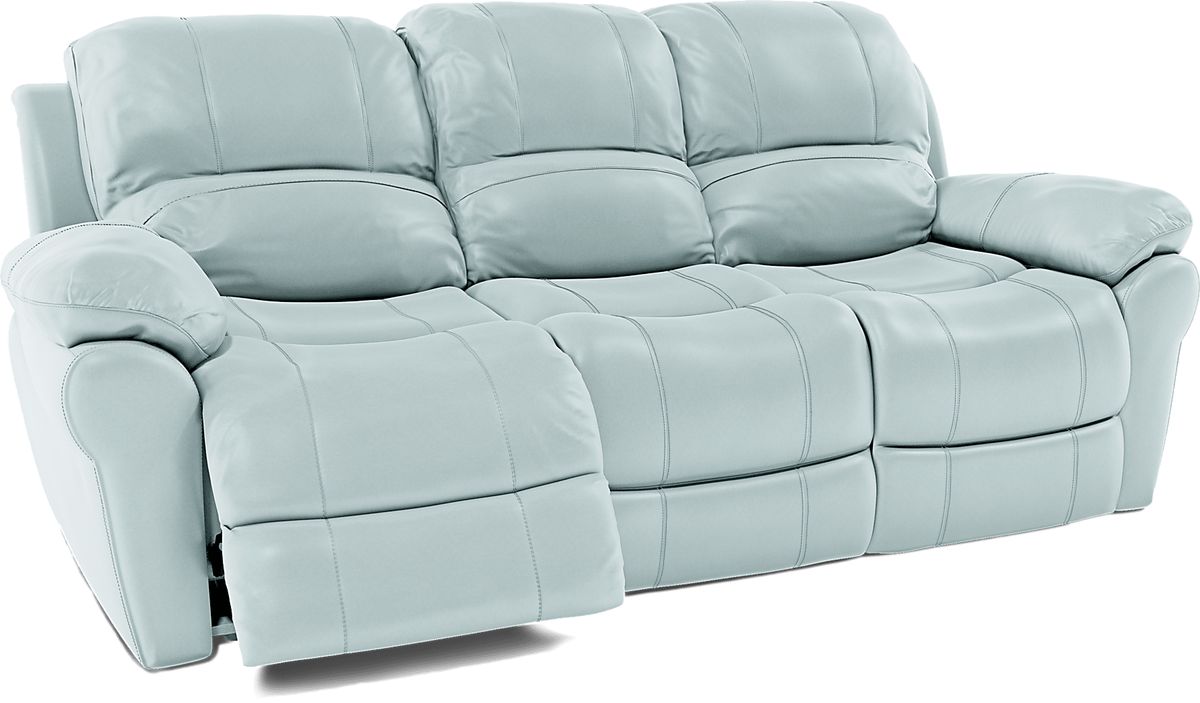 Vercelli Aqua Blue Leather Power Reclining Sofa Rooms to Go