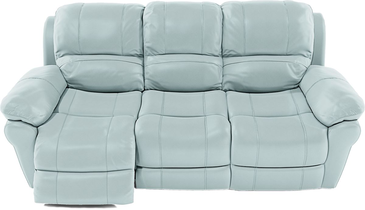 Vercelli Aqua Blue Leather Power Reclining Sofa Rooms to Go