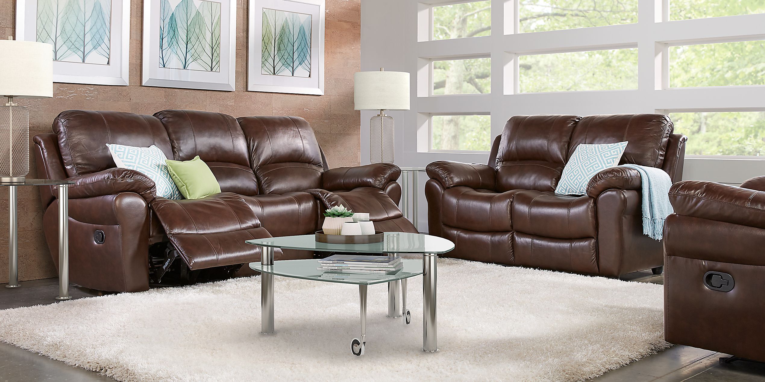 Vercelli Brown Leather 2 Pc Living Room with Reclining Sofa Rooms To Go
