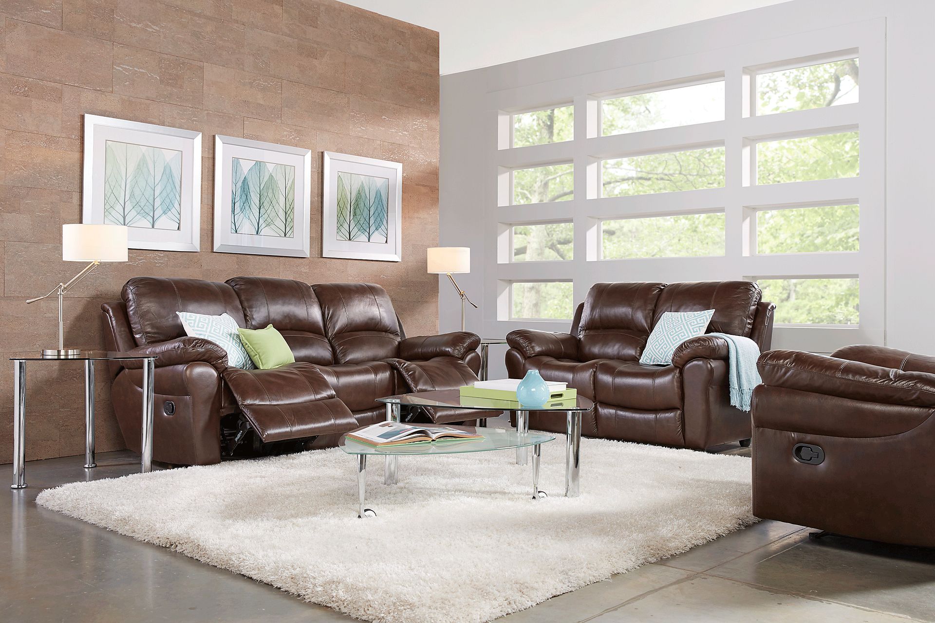 Vercelli Brown Leather 3 Pc Living Room with Reclining Sofa - Image 1