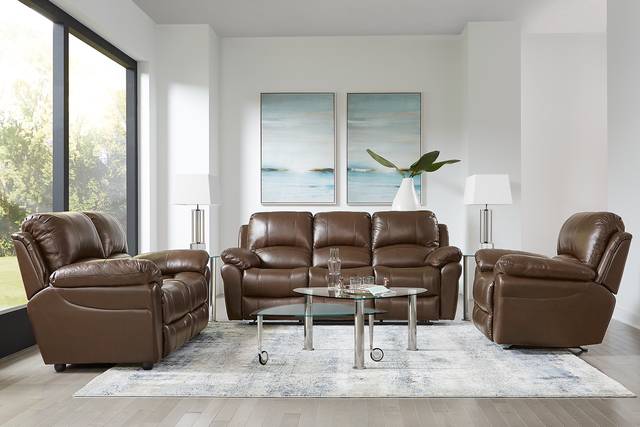 Vercelli Brown Leather 3 Pc Living Room with Reclining Sofa - Thumbnail - Image 1