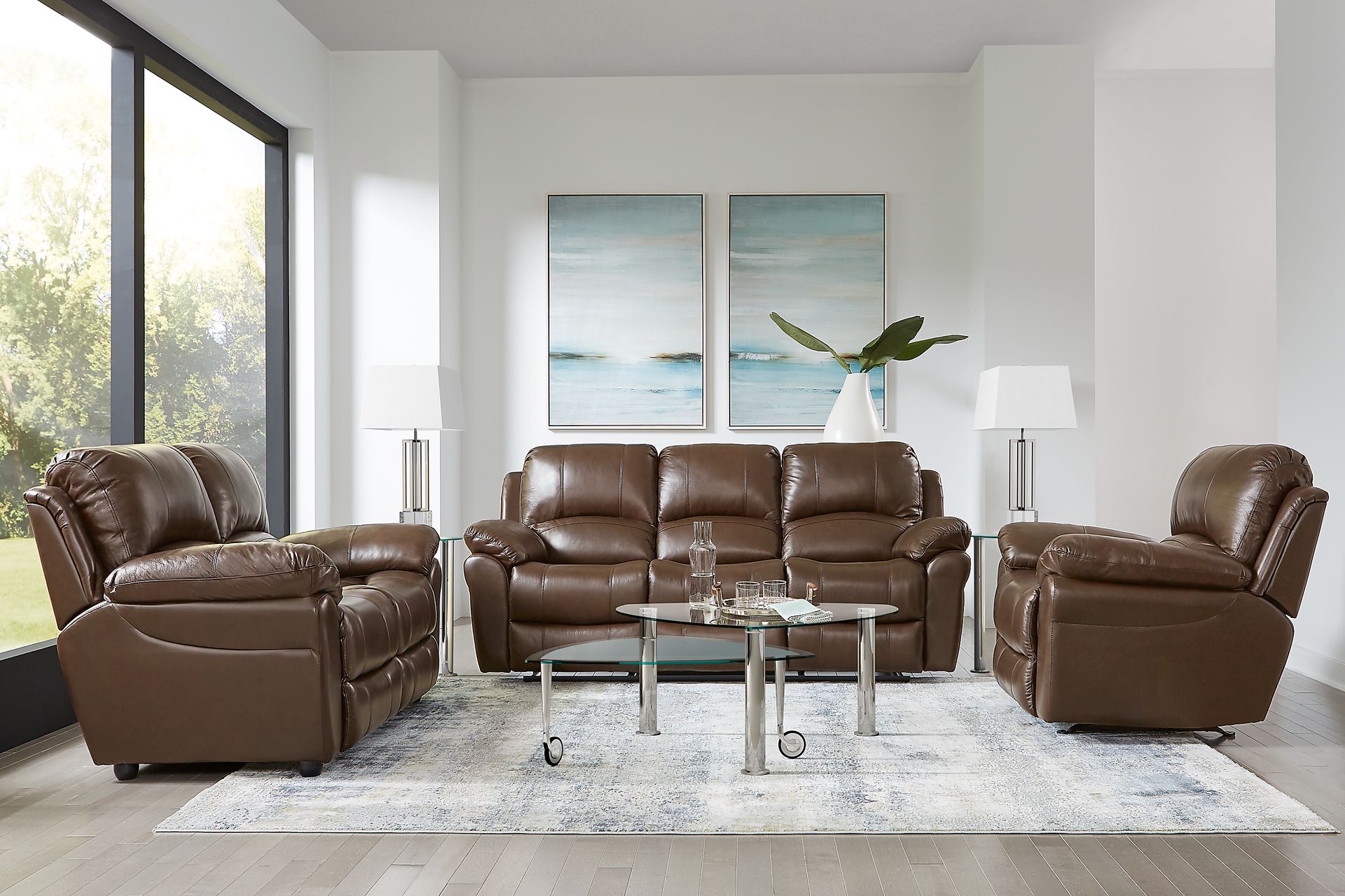 Vercelli Brown Leather 3 Pc Living Room with Reclining Sofa - Image 1