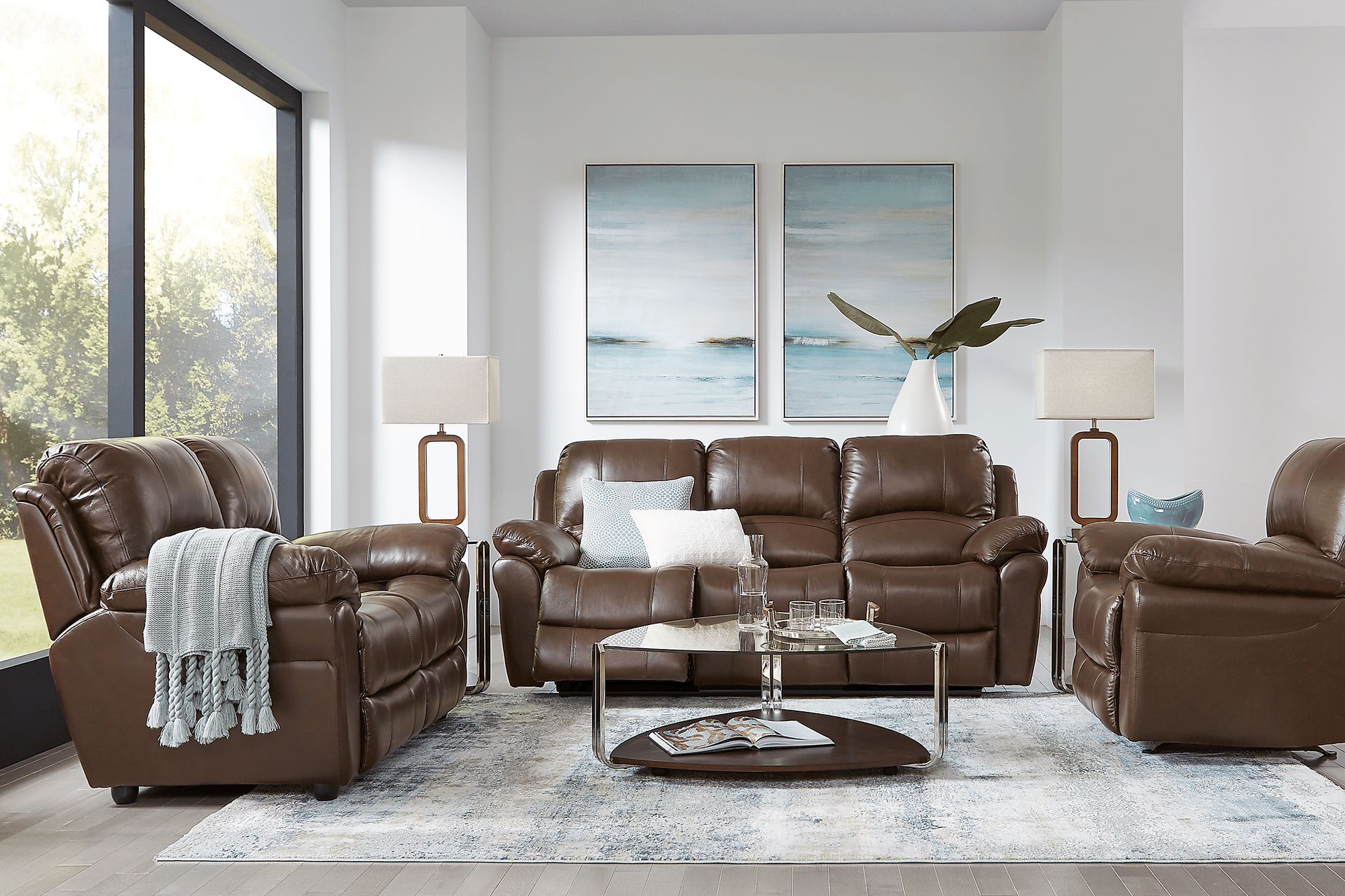 Vercelli Brown Leather 3 Pc Power Reclining Living Room - Image 1