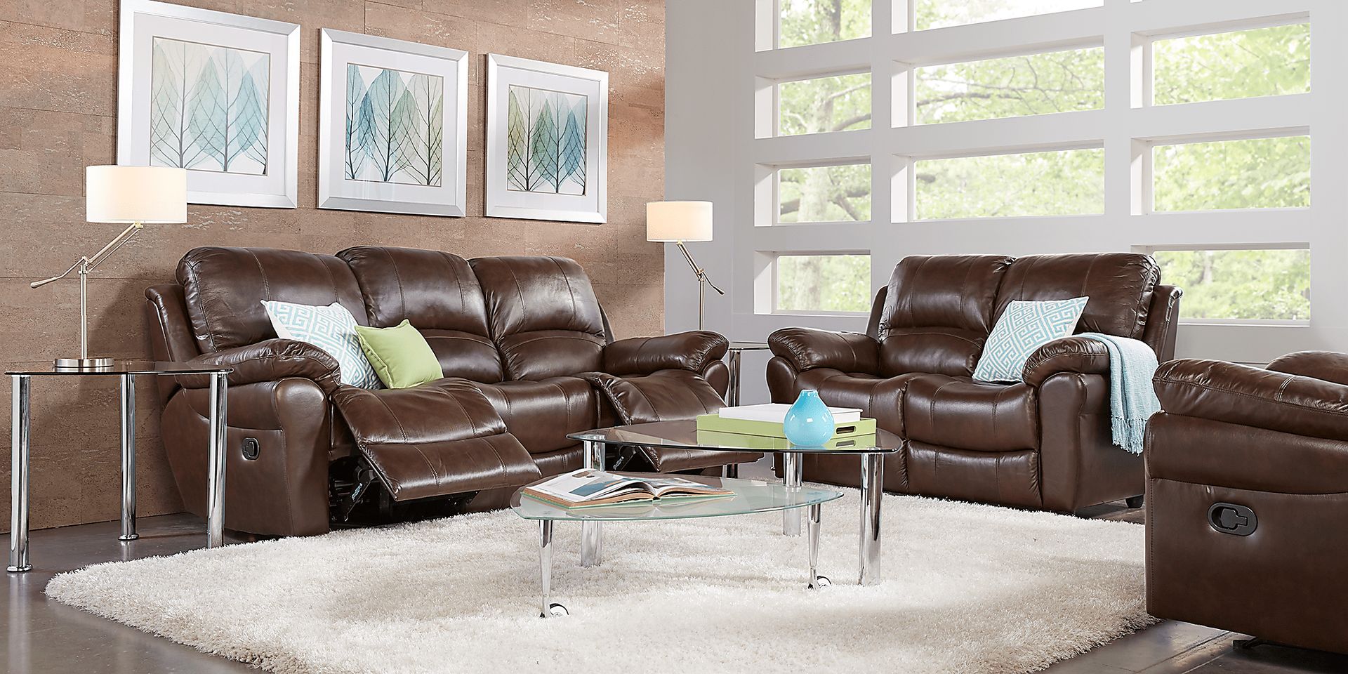 Vercelli Brown Leather 5 Pc Living Room with Reclining Sofa - Image 1
