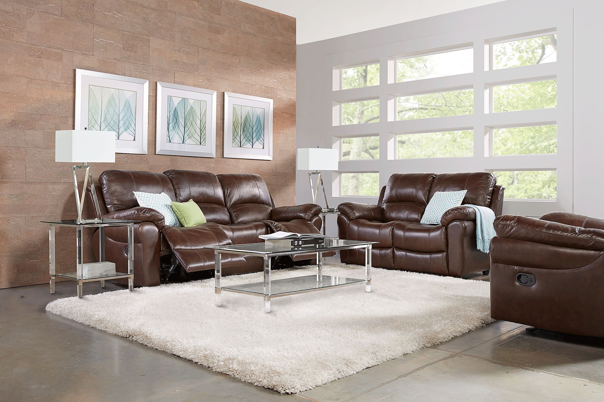 Vercelli Brown Leather 7 Pc Living Room with Reclining Sofa - Image 1