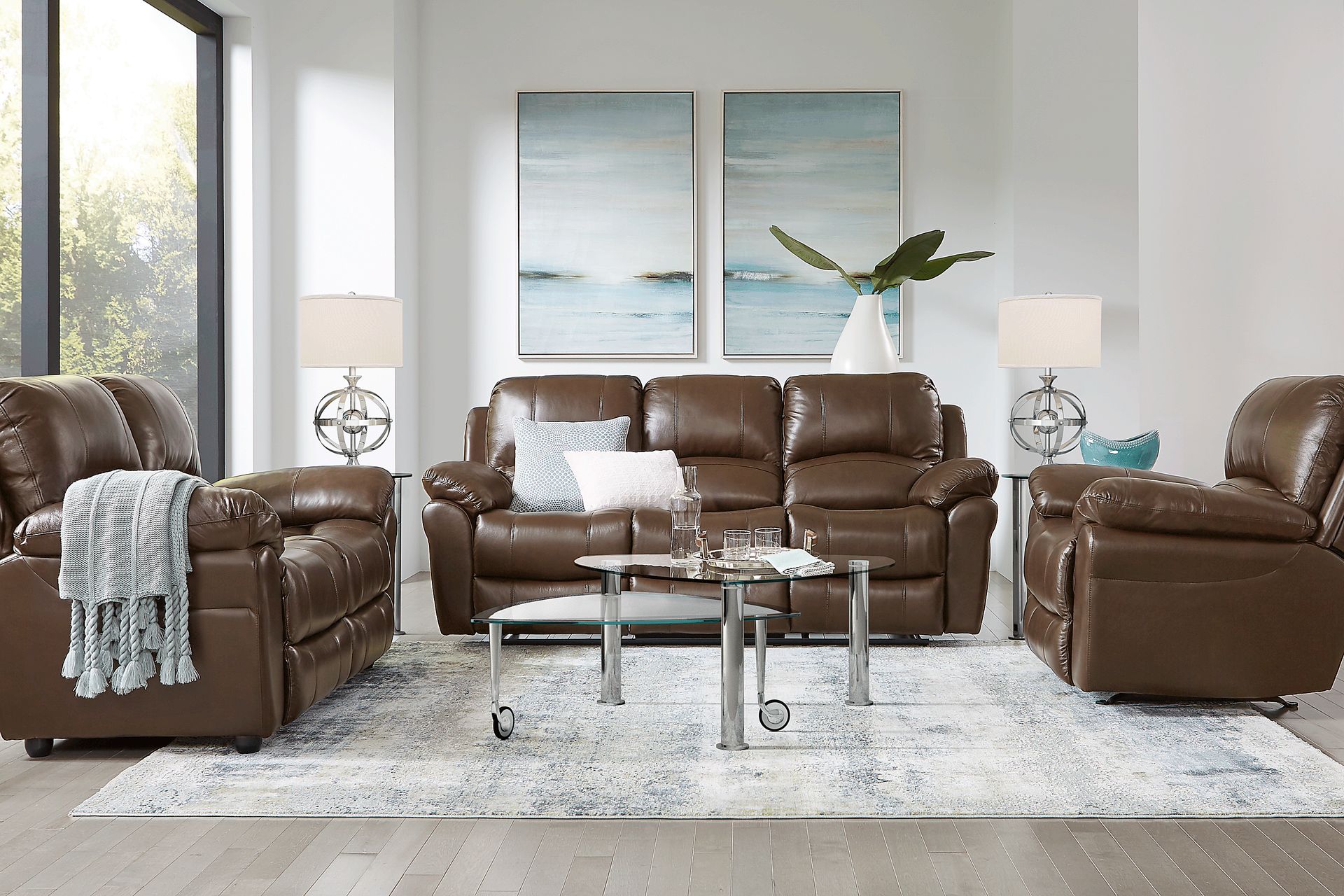 Vercelli Brown Leather 7 Pc Living Room with Reclining Sofa - Image 1