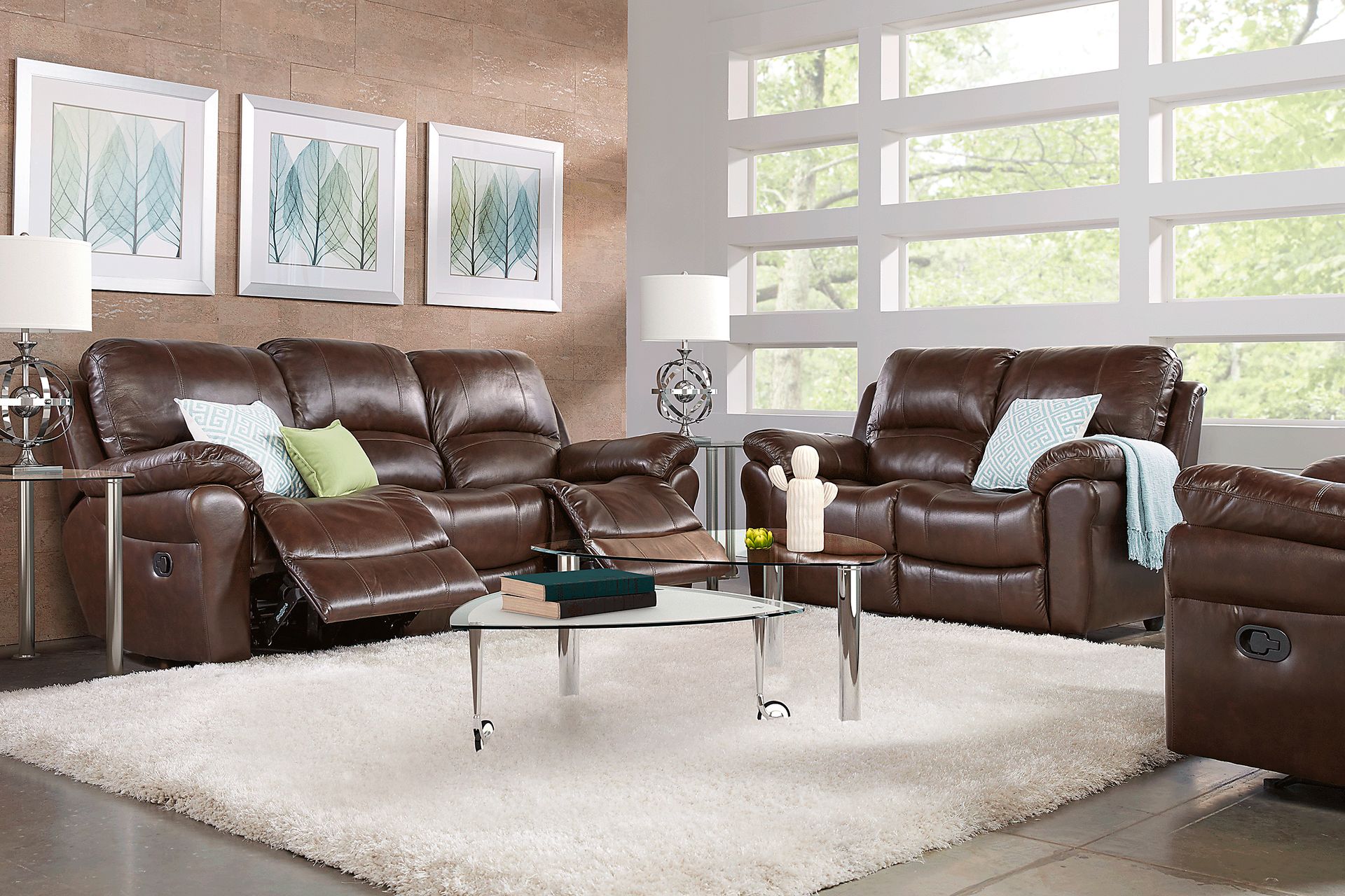 Vercelli Brown Leather 8 Pc Living Room with Reclining Sofa - Image 1