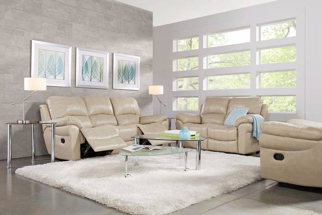Vercelli Stone Leather 3 Pc Living Room with Reclining Sofa - Thumbnail - Image 1