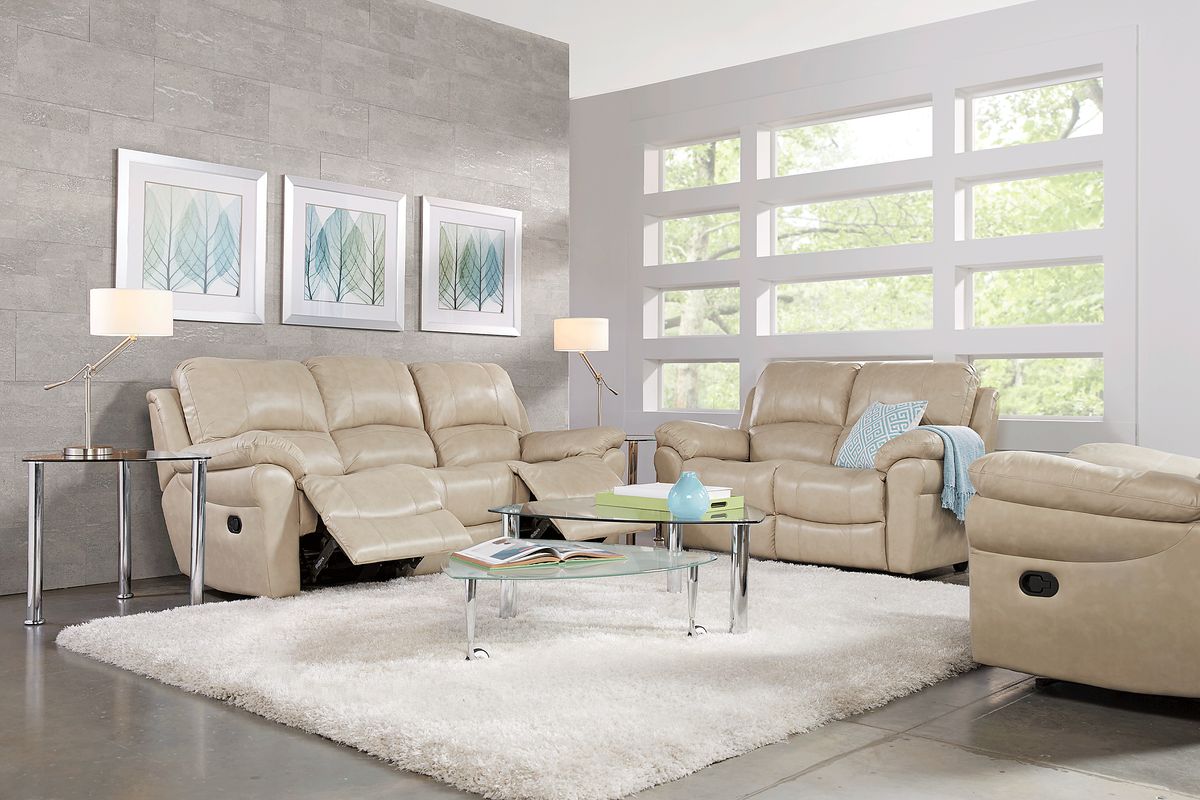 Vercelli 3 Pc Stone Beige Leather Living Room Set With Reclining Sofa ...